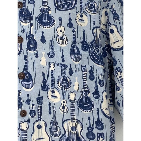 Kahala Hawaiian Size Large Blue Ukulele Aloha Button Up Collar Short Sleeve New - Picture 4 of 7
